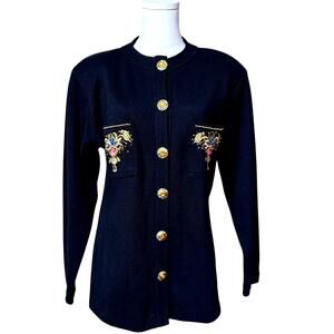 Raoul Vintage Cardigan Size L Embellished Pockets and Gold Buttons Front Closure